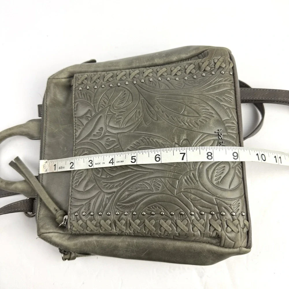 The Sak Loyola Convertible Backpack Gray Soft Tooled Leather Handbag